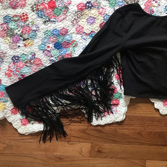 NWT! Zara Black Long Sleeve Crop Top With Fringe - Picture 4 of 7
